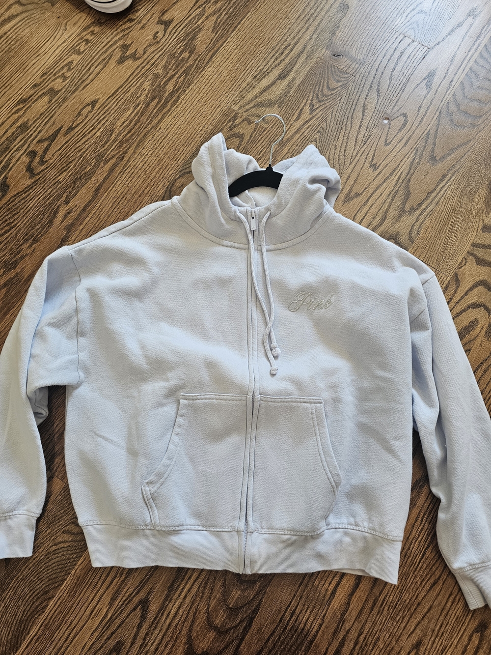 Light Blue 'Pink' Embroidered Zip-Up Hoodie